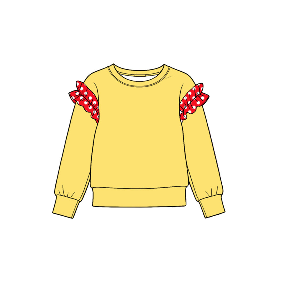 10.22 GT2001 Toddler Girl  Red Polka Ruffle Flutter Sleeve Yellow Top