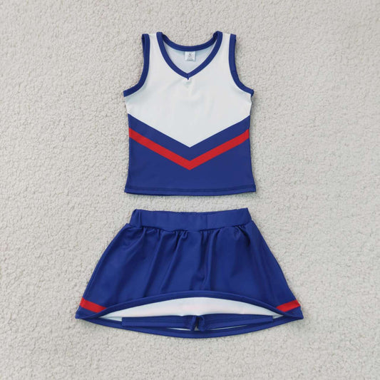 GSD4202 Teams Blue Red Active Tank Top + Skort Girls Yoga Clothes Set