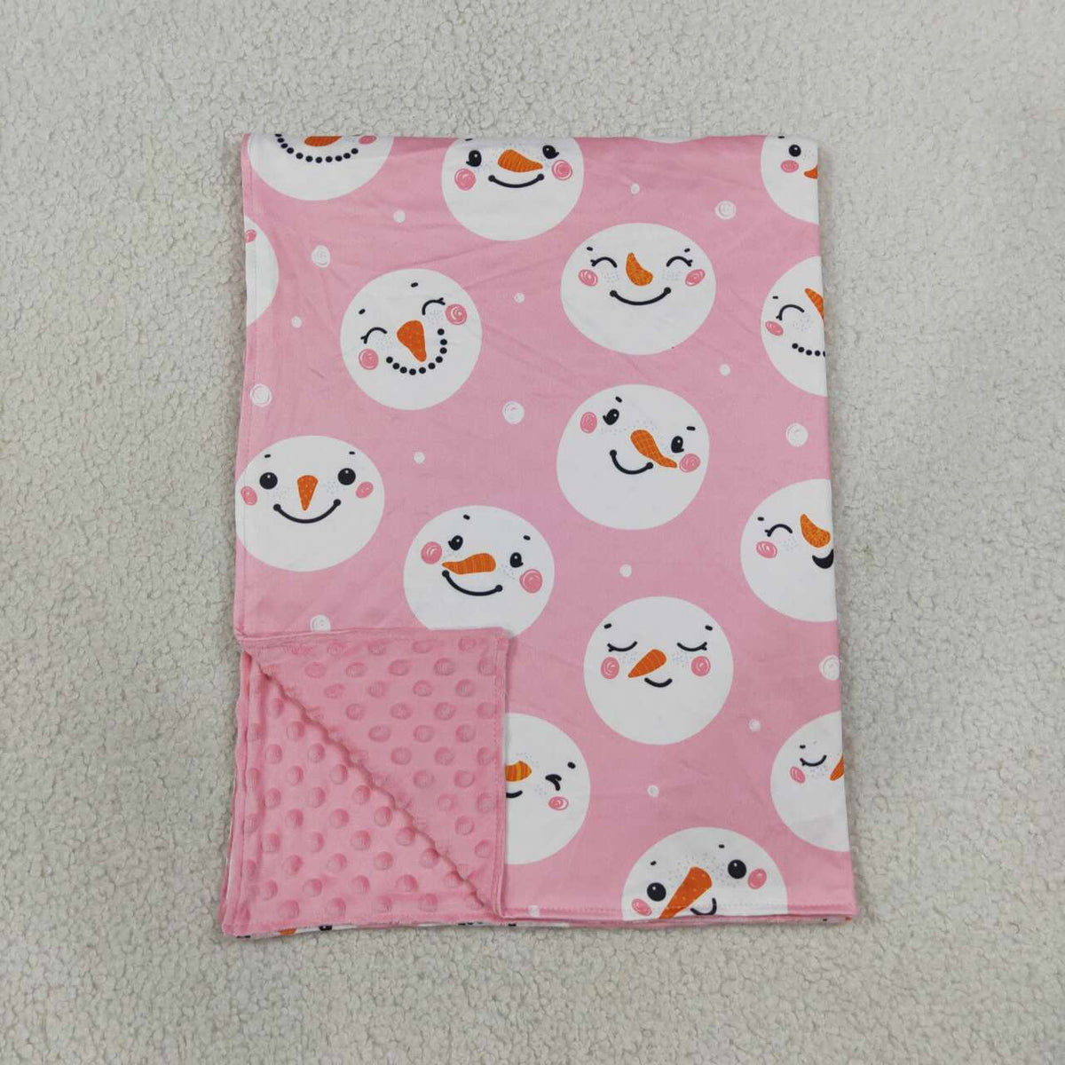 BL0266 Snowman Smiling Pink Print Baby Girls Christmas Blanket