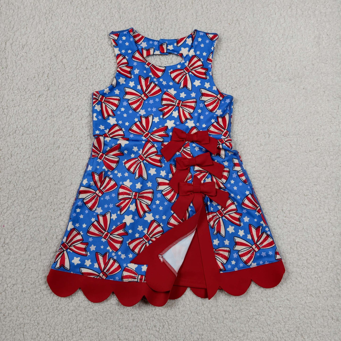 GSD3925 Bows Stars Girls 4th of July Scallop Yoga Dress
