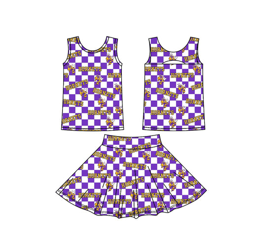 (Custom Design Preorder MOQ 5) Teams Holland Hornets Purple Plaid Tank Top Skort Girls Summer Yoga Clothes Set