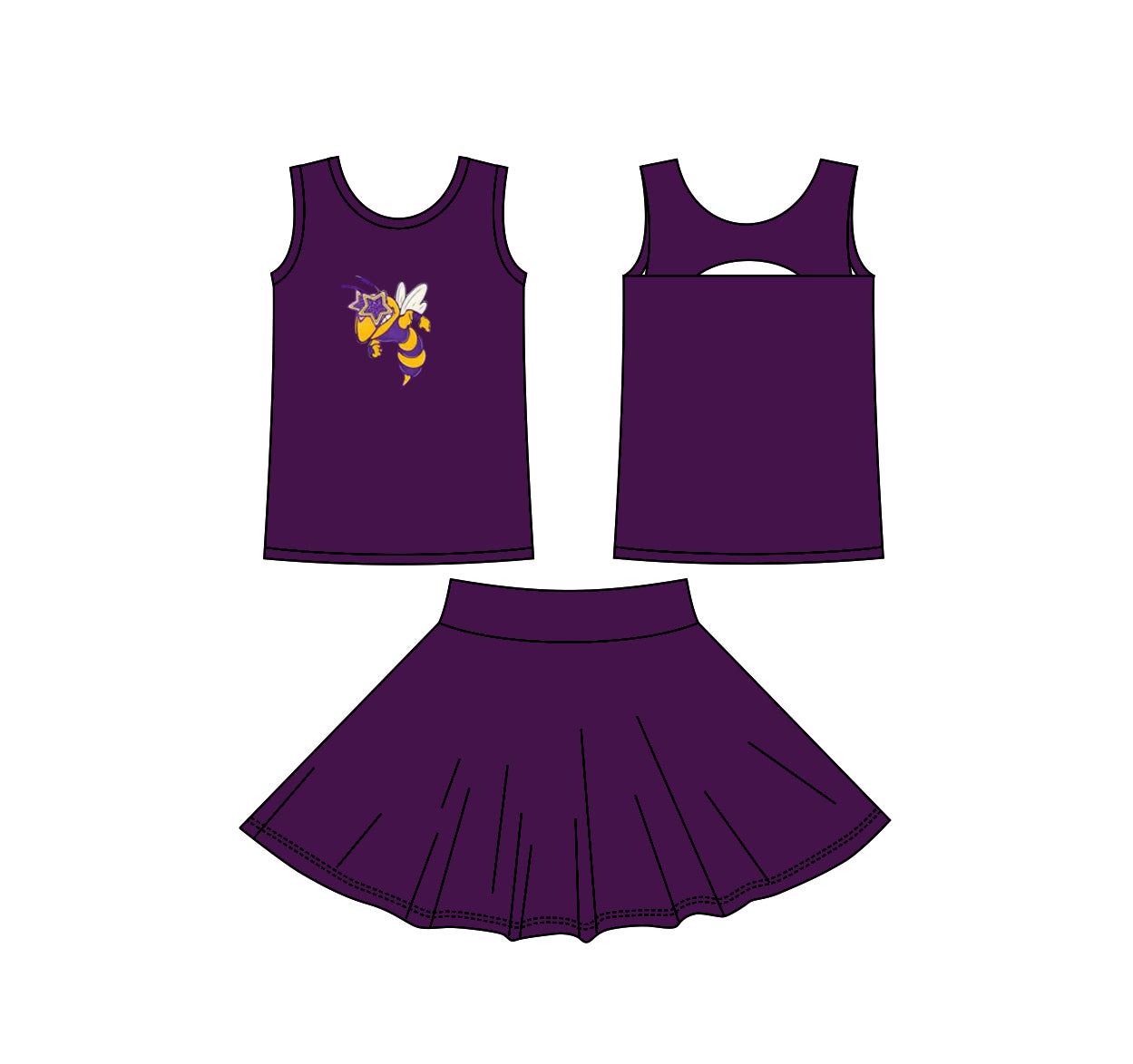 (Custom Design Preorder MOQ 5) Teams Holland Hornets Dark Purple Tank Top Skort Girls Summer Yoga Clothes Set