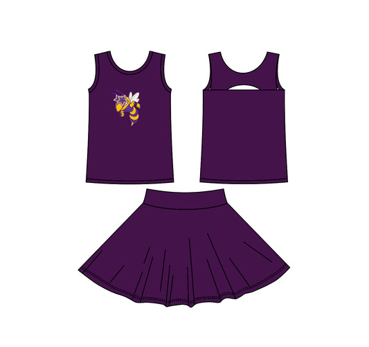 (Custom Design Preorder MOQ 5) Teams Holland Hornets Dark Purple Tank Top Skort Girls Summer Yoga Clothes Set