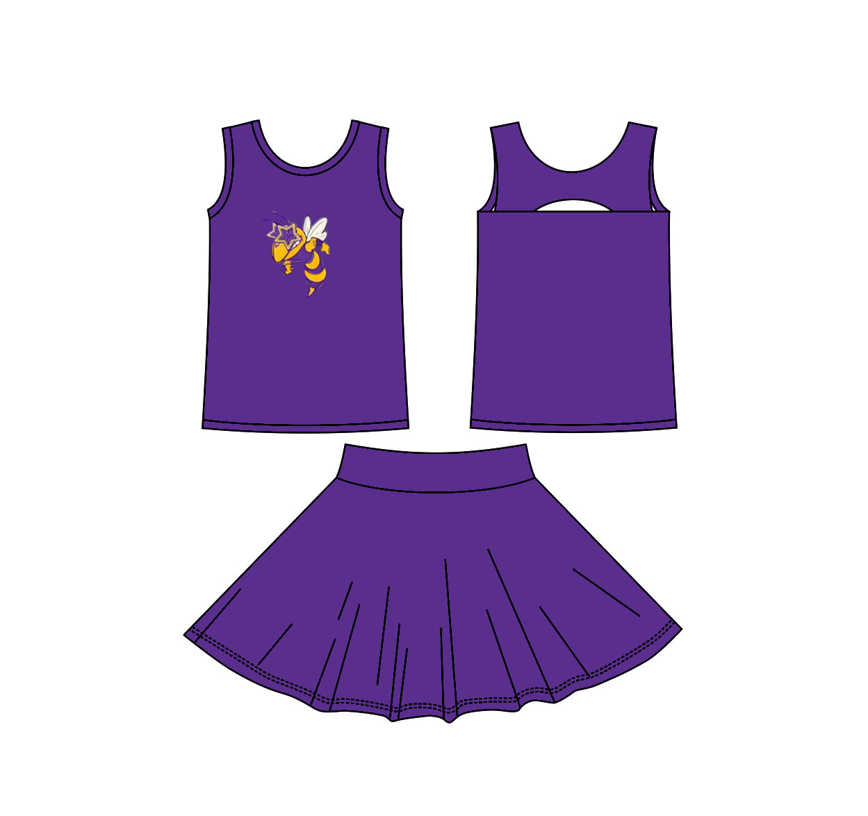 (Custom Design Preorder MOQ 5) Teams Holland Hornets Purple Tank Top Skort Girls Summer Yoga Clothes Set