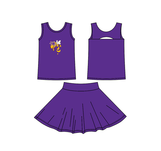 (Custom Design Preorder MOQ 5) Teams Holland Hornets Purple Tank Top Skort Girls Summer Yoga Clothes Set