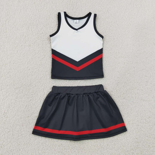 GSD4200 Teams Black Red Active Tank Top + Skort Girls Yoga Clothes Set