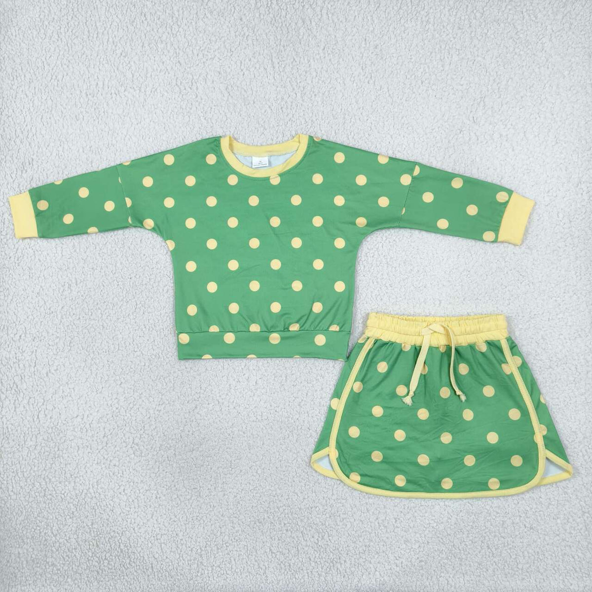 GLD1764  Green Polka Dot Girls Long Sleeve Top Skort Outfits
