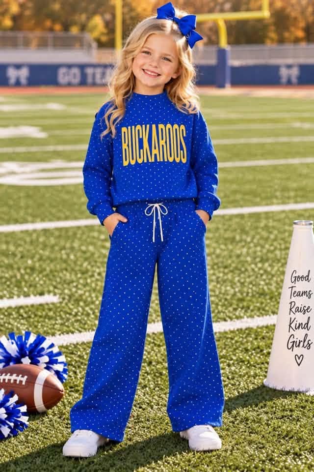 Preorder( 5  MOQ) Baby Girls Sport Team BUCKROOS Blue Polka Dot Outfit