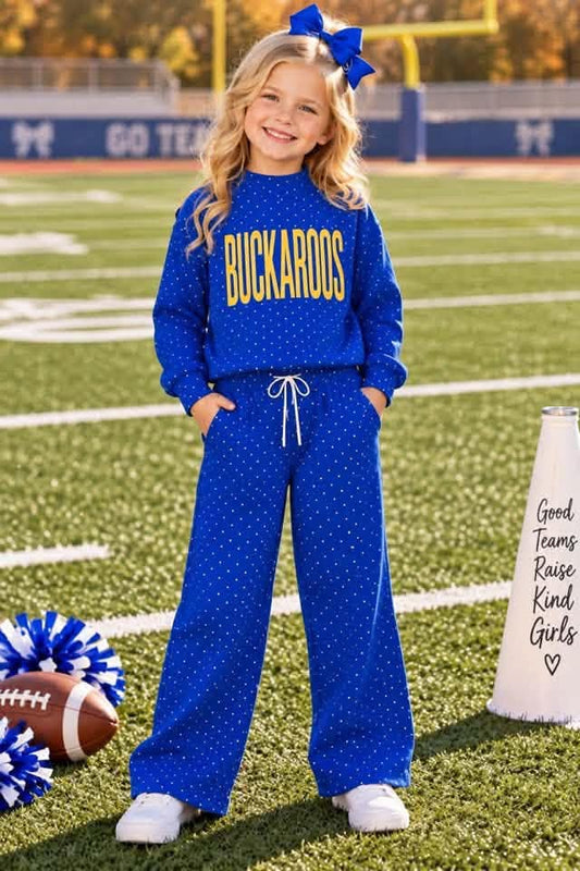Preorder( 5  MOQ) Baby Girls Sport Team BUCKROOS Blue Polka Dot Outfit