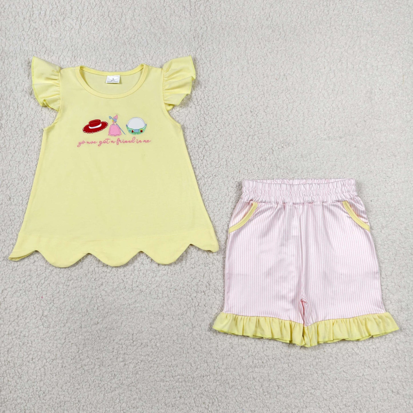 GSSO3495 Baby Girls Cartoon Toy Ruffle Shorts Set