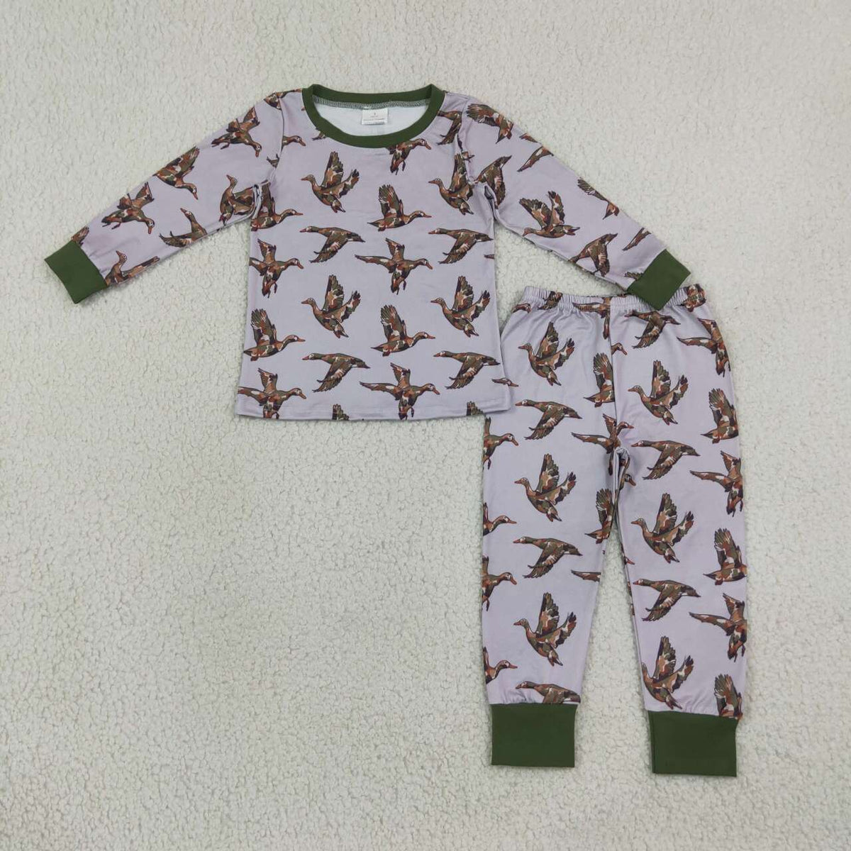BLP1538 Mallard Duck Print Kids Boys Long Sleeve Pajamas Clothes Set