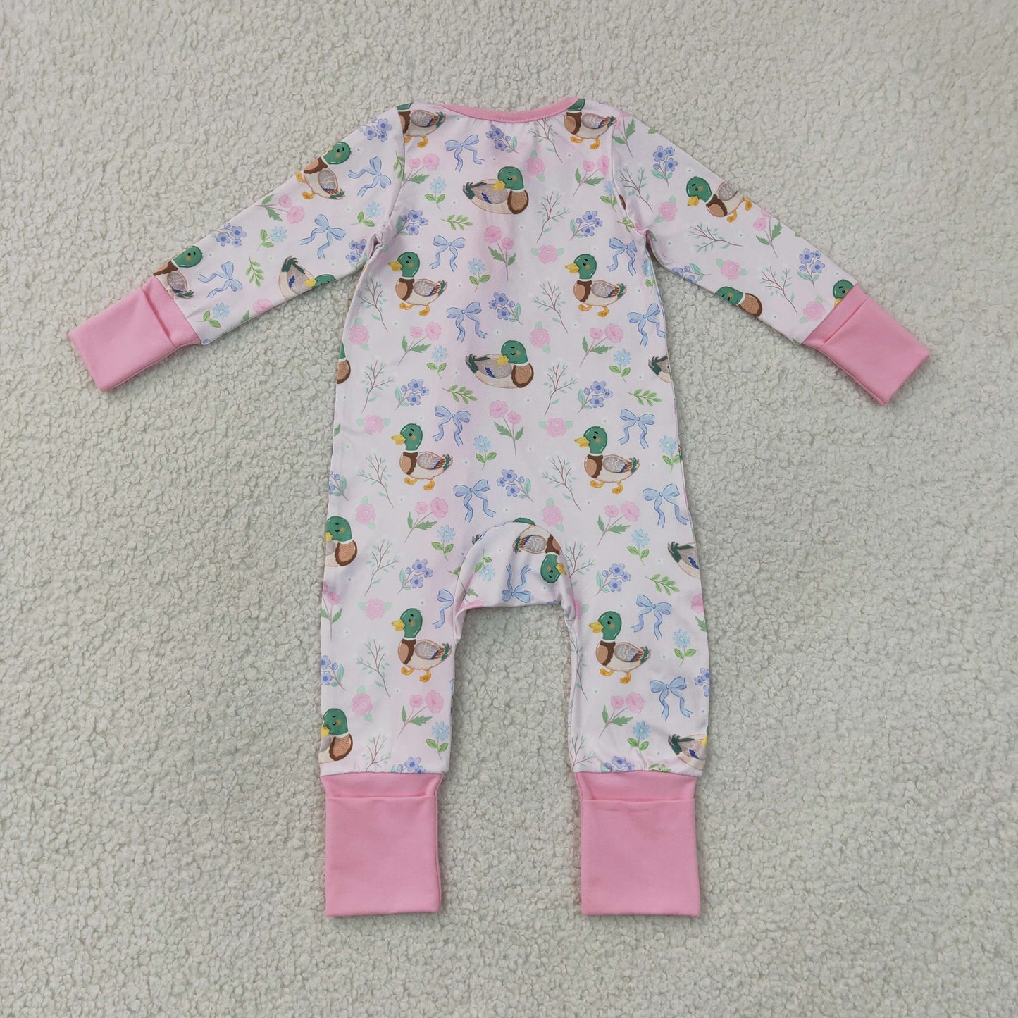 Duck Bows Flowers Baby Girls Fall Zipper Sleeper Romper