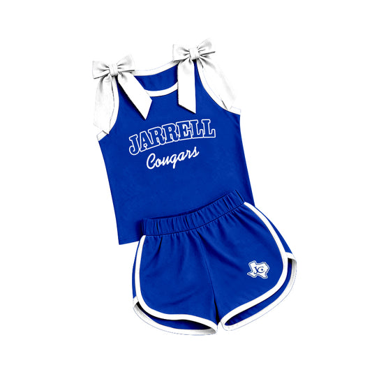 (Custom Design Preorder MOQ 5) Teams Jarrell cougars White Bows Vest Top Shorts Mommy and Me Summer Yoga Clothes Set