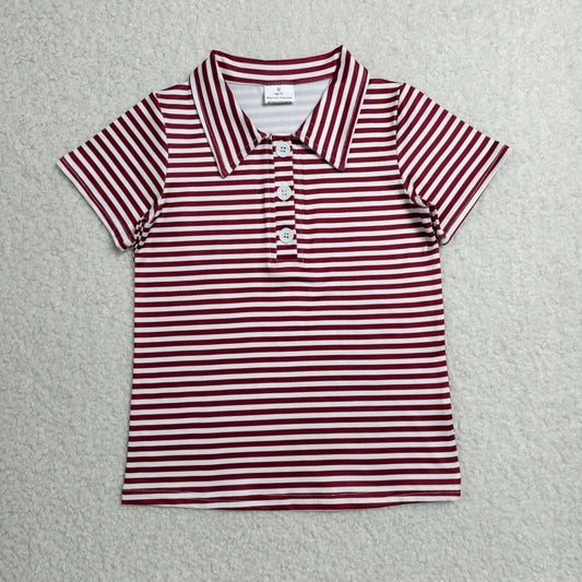 BT1833 Toddler Boys Dark Red Striped Short Sleeve Polo Shirts Top