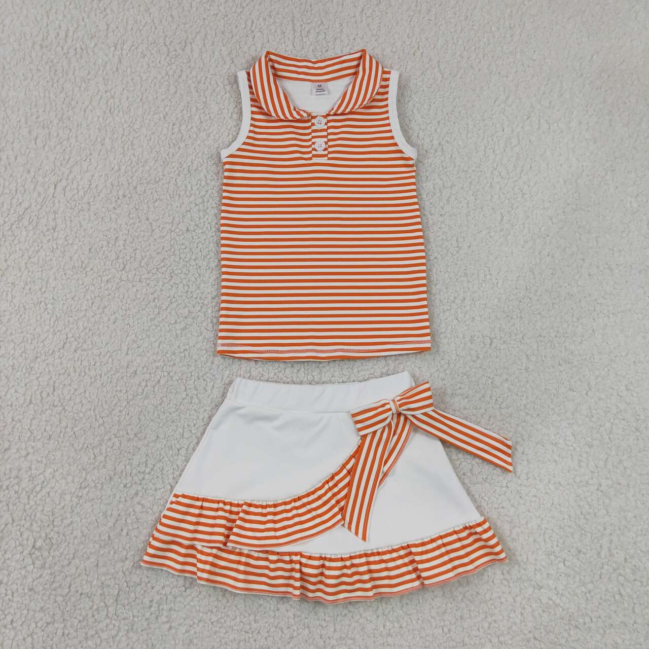 Kids Girls Orange Striped Sleeveless Tank Top With Skort Active Outfit