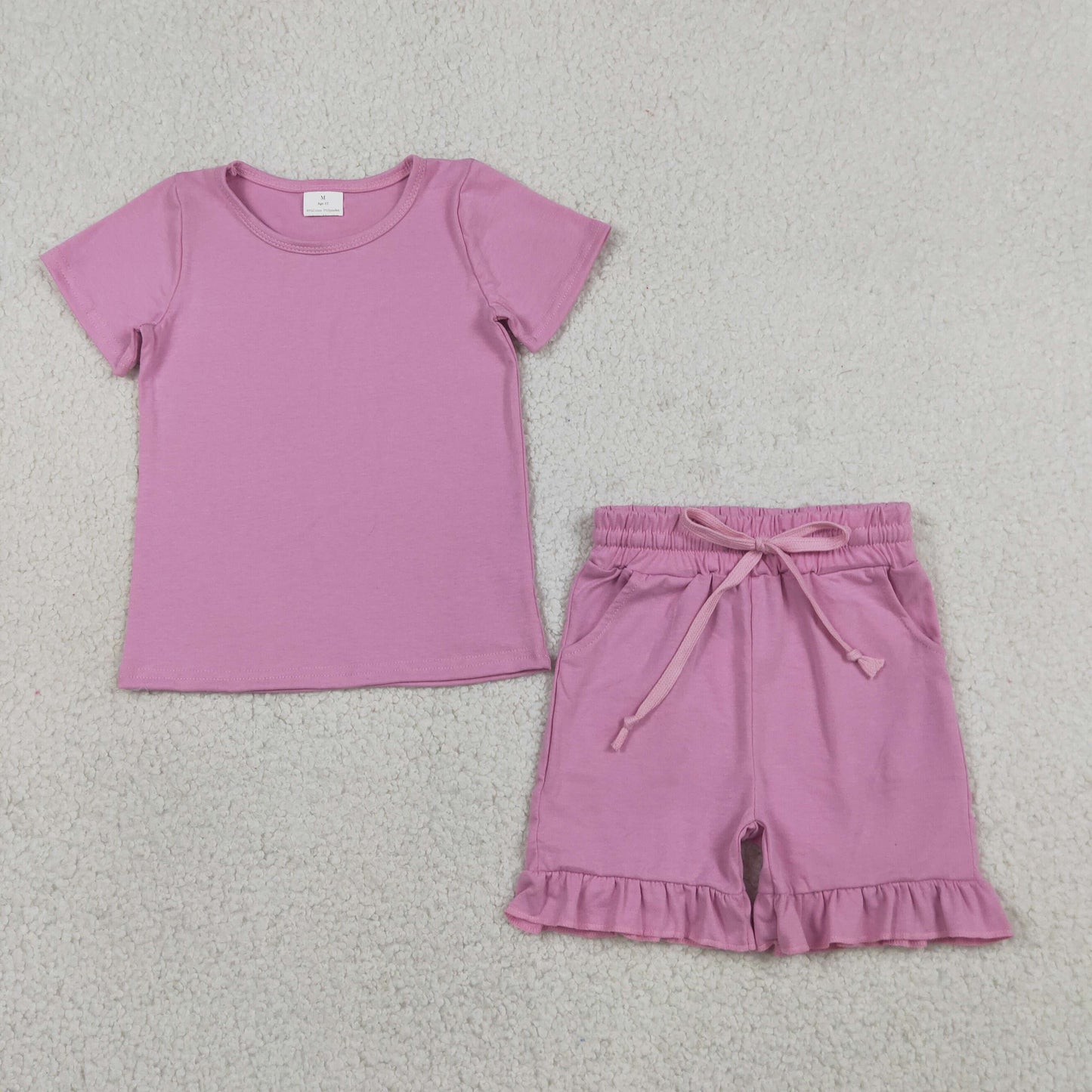 GSSO3348 Hot Pink Pocket Shorts Girls Summer Cotton Clothes Set