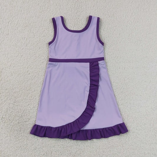 GSD4151 Purple Girls Sleeveless Ruffle Yoga Zipper Dress