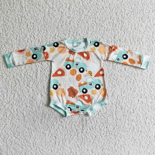 LR0061 Pumpkin Pie Truck Print Baby Fall Romper