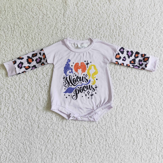 LR0062 Witch Leopard Print Baby Girls Halloween Romper