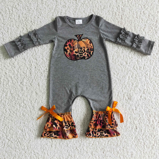 Girls fall pumpkin embroidery romper      LR0139