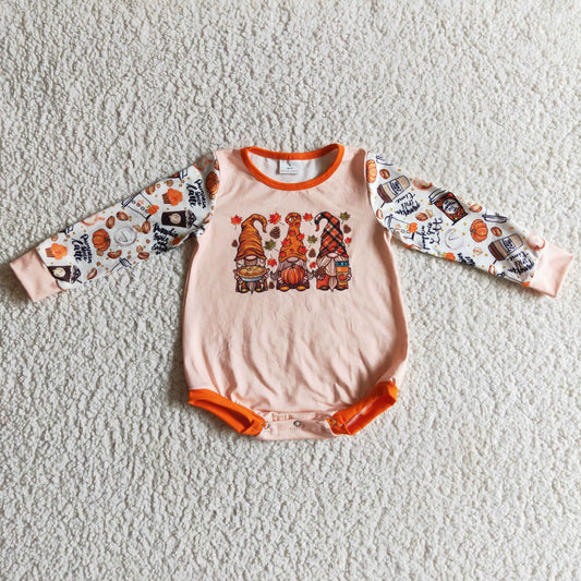 LR0155 Pumpkin Pie Coffee Dwarf Print Baby Girls Fall Romper