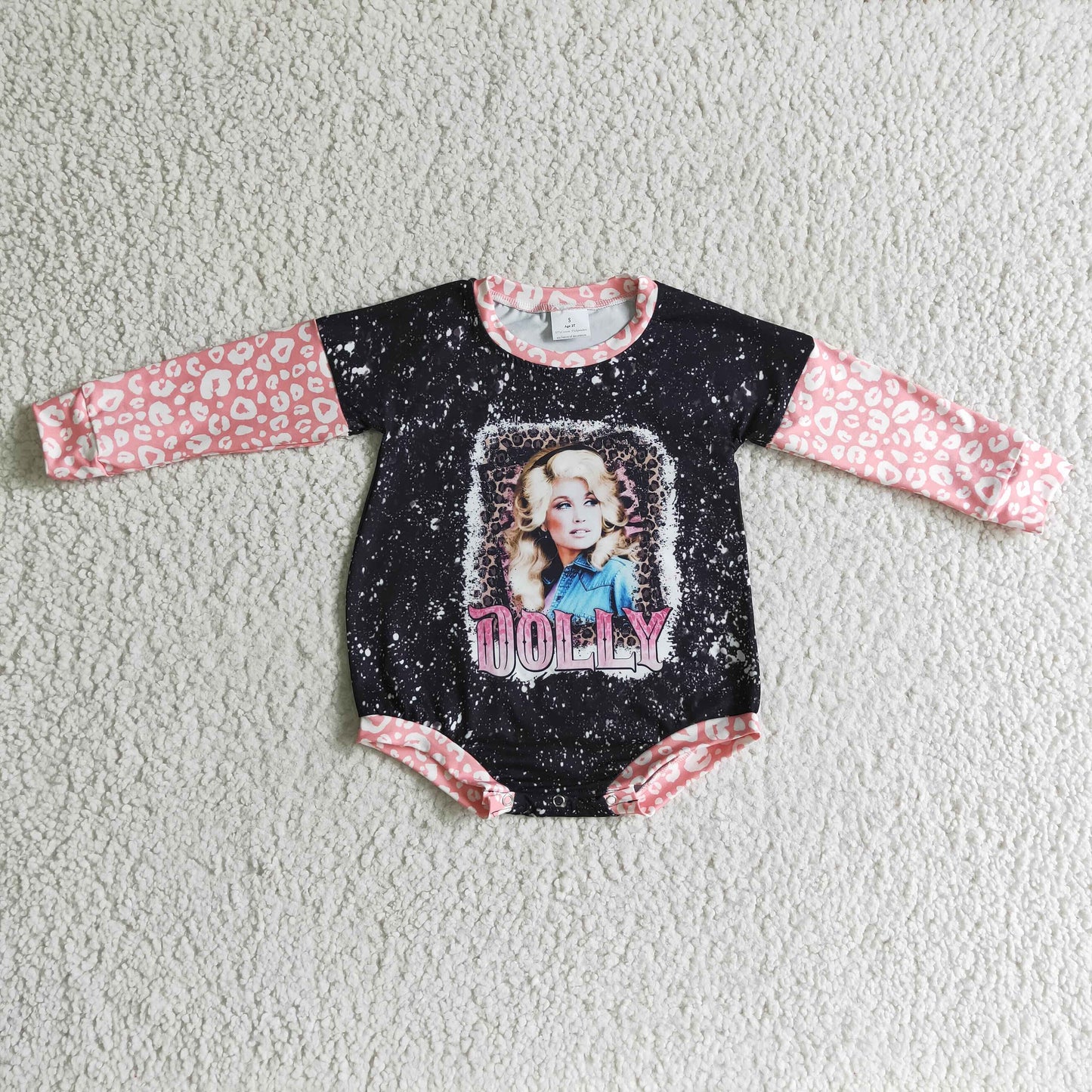 LR0180 Singer Doll* Pink Leopard Print Baby Girls Long Sleeve Romper