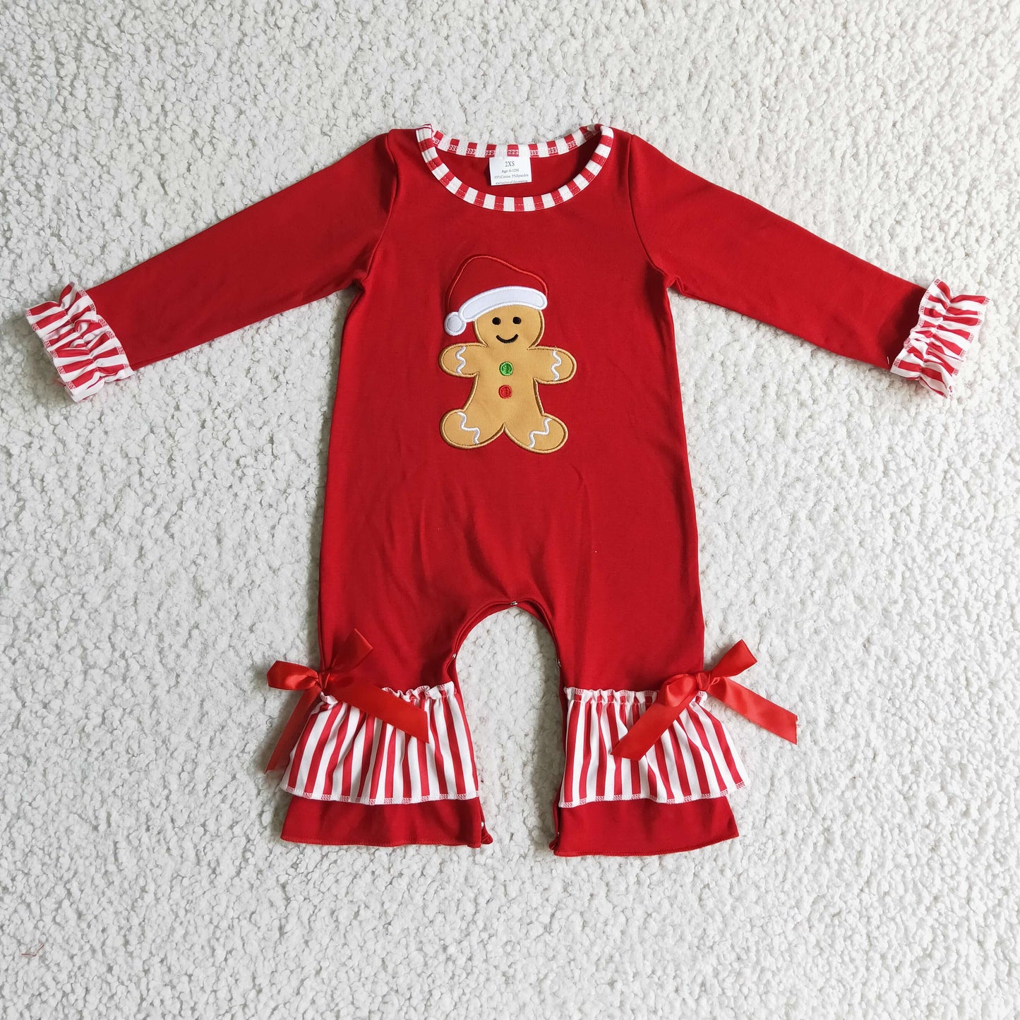 Girls Christmas Gingerbread print romper   LR0196