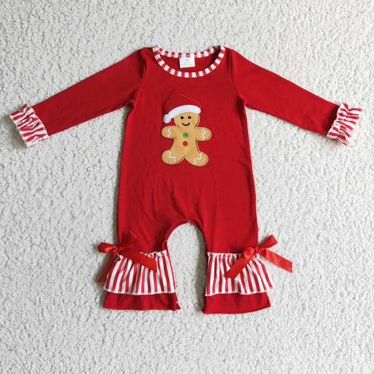 Girls Christmas Gingerbread print romper   LR0196