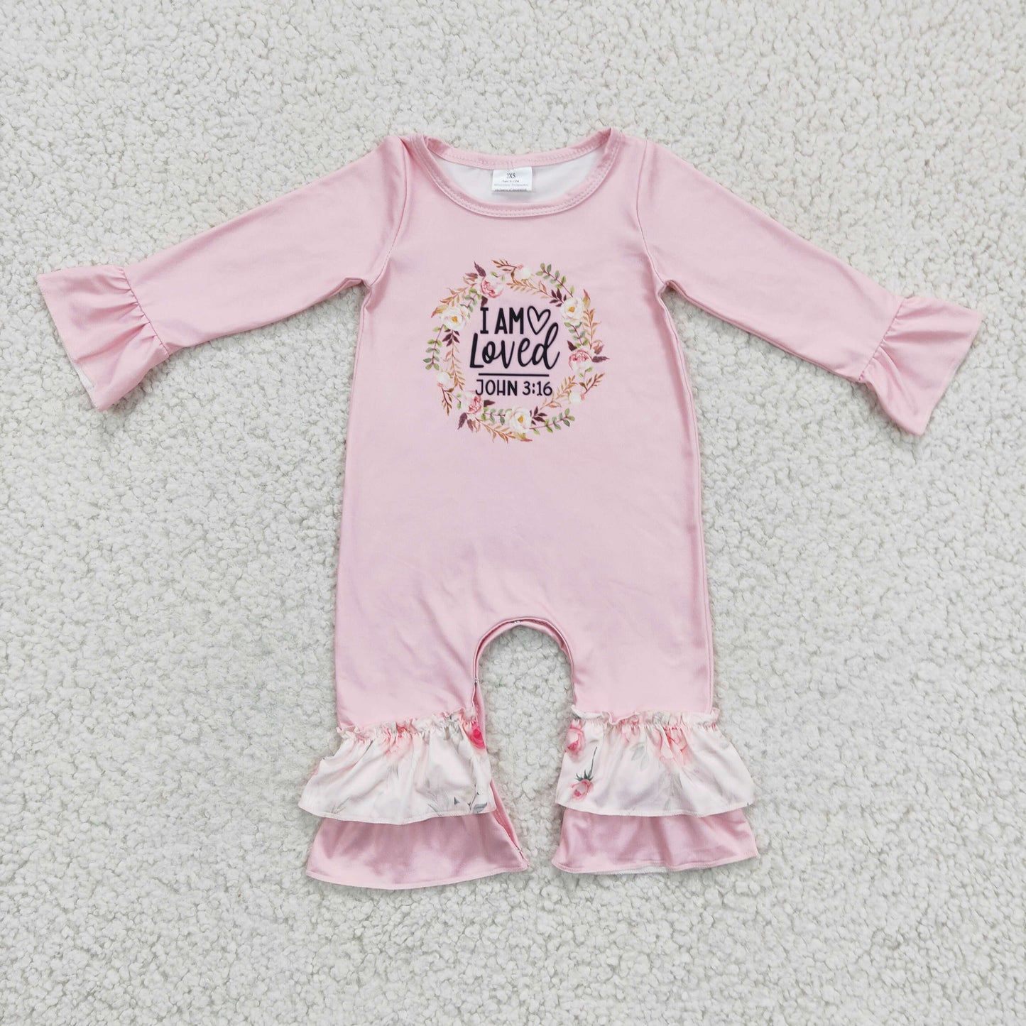 Girls pink floral print romper  LR0217