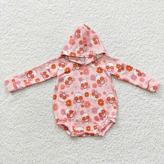 LR0269 Skull Flowers Print Baby Girls Halloween Romper