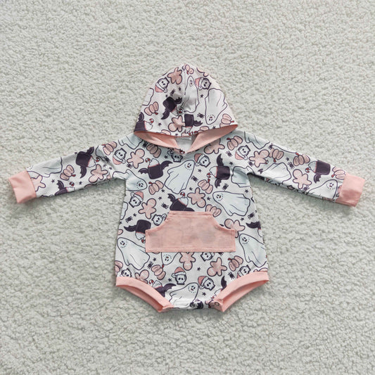 LR0275 Pumpkin Bat Ghost Print Baby Girls Halloween Romper