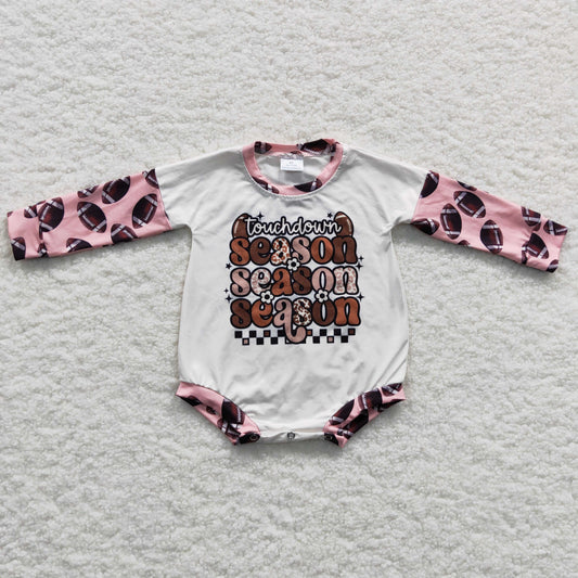 LR0280 Football Season Print Baby Girls Romper