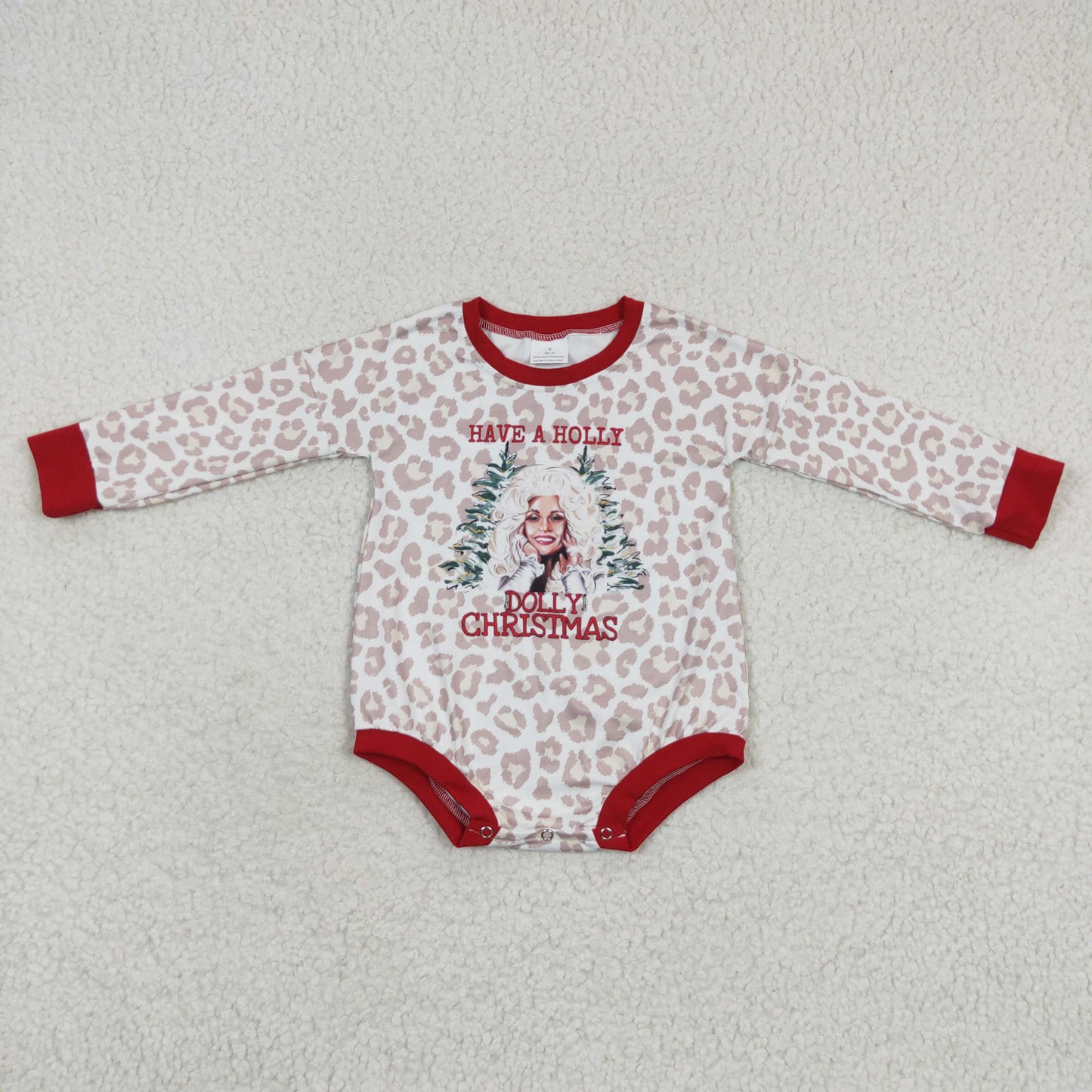 LR0283 Have A Holly Leopard Print Baby Girls Christmas Romper