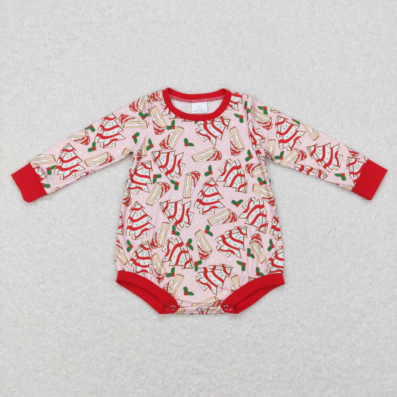 LR0284 Debbie Cake Holly Print Baby Girls Christmas Romper
