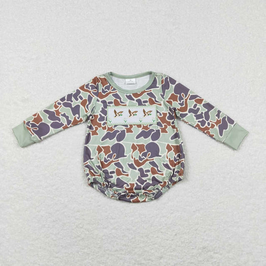 Baby Boys Embroidery Mallard Duck Camo Long Sleeve Bubble Romper