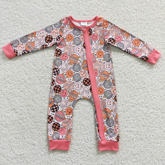 LR0297  HOHOHO Smiling Print Baby Girls Christmas Zipper Sleeper Romper