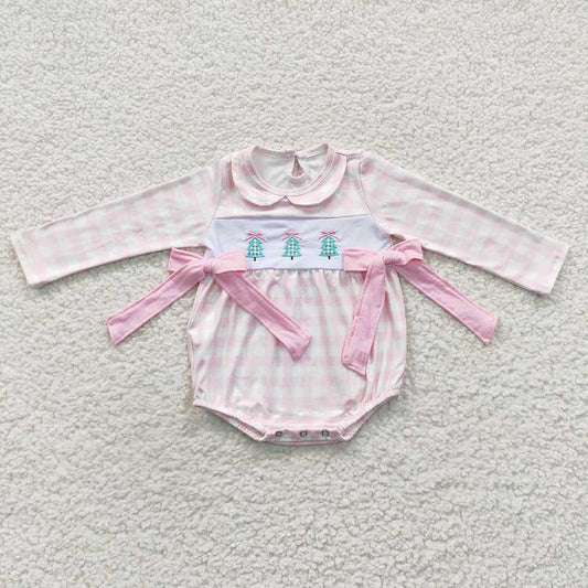 Sibling Baby Kids Embroidery Trees Checked Top Pants Christmas Clothes Sets Rompers
