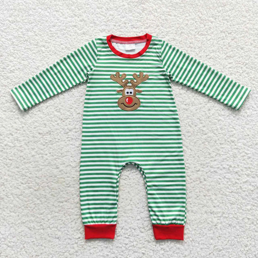 Sibling Baby Kids Christmas Embroidery Deer Stripe Clothes Sets Rompers Dresses