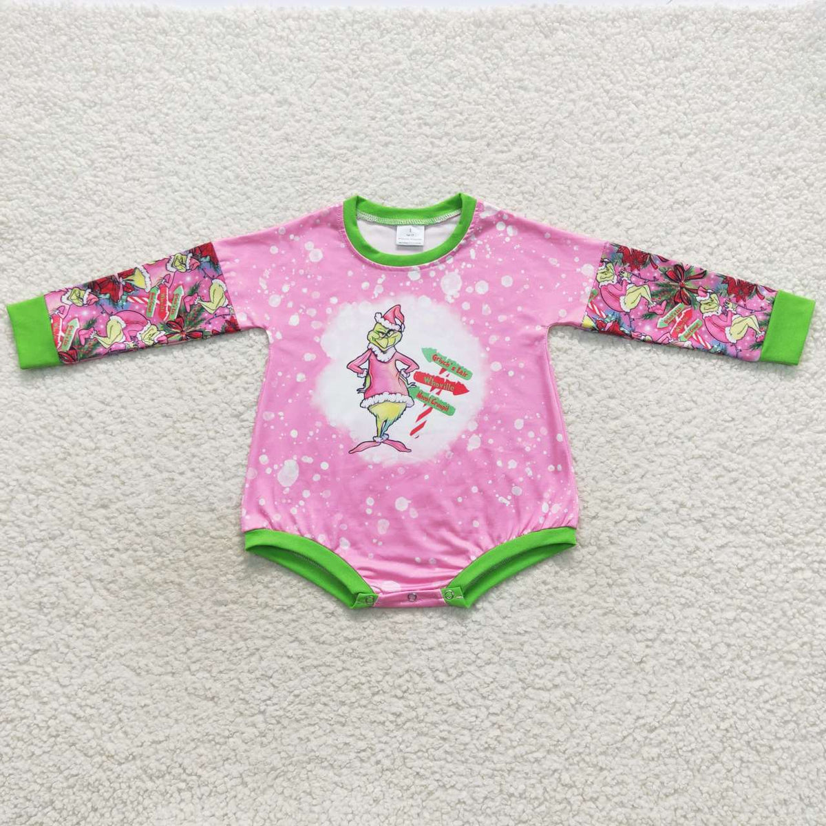 LR0439 Green Frog Pink Print Baby Girls Christmas Romper