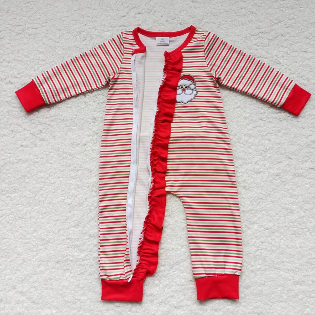Santa Embroidery Red Stripes Print Family Christmas Pajamas Styles