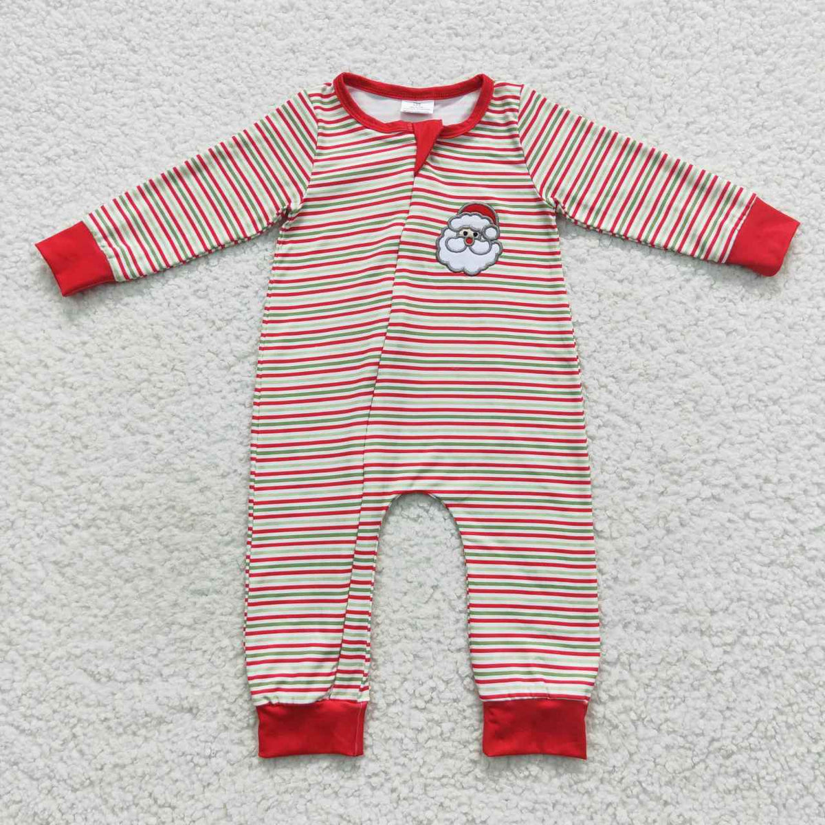 Santa Embroidery Red Stripes Print Family Christmas Pajamas Styles
