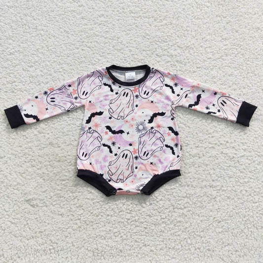 LR0467 Ghost Flowers Bat Baby Girls Halloween Romper