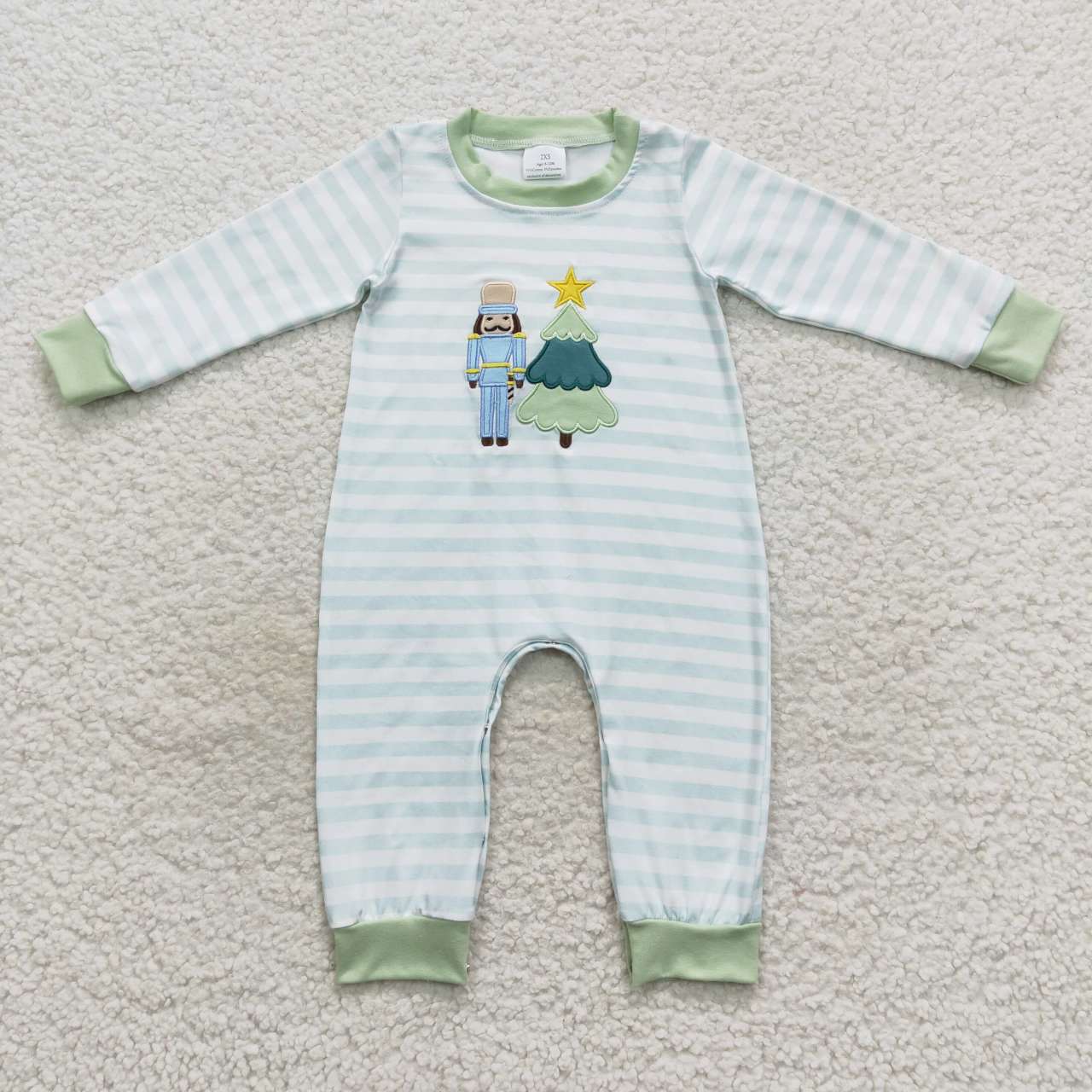 LR0479 Nutcracke* Soldier Embroidery Stripes Baby Boys Christmas Romper