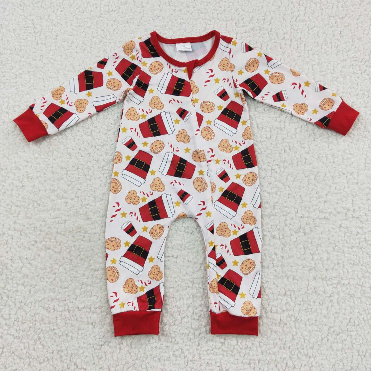 LR0491 Santa Milk Cookies Print Baby Christmas Zipper Sleeper Romper
