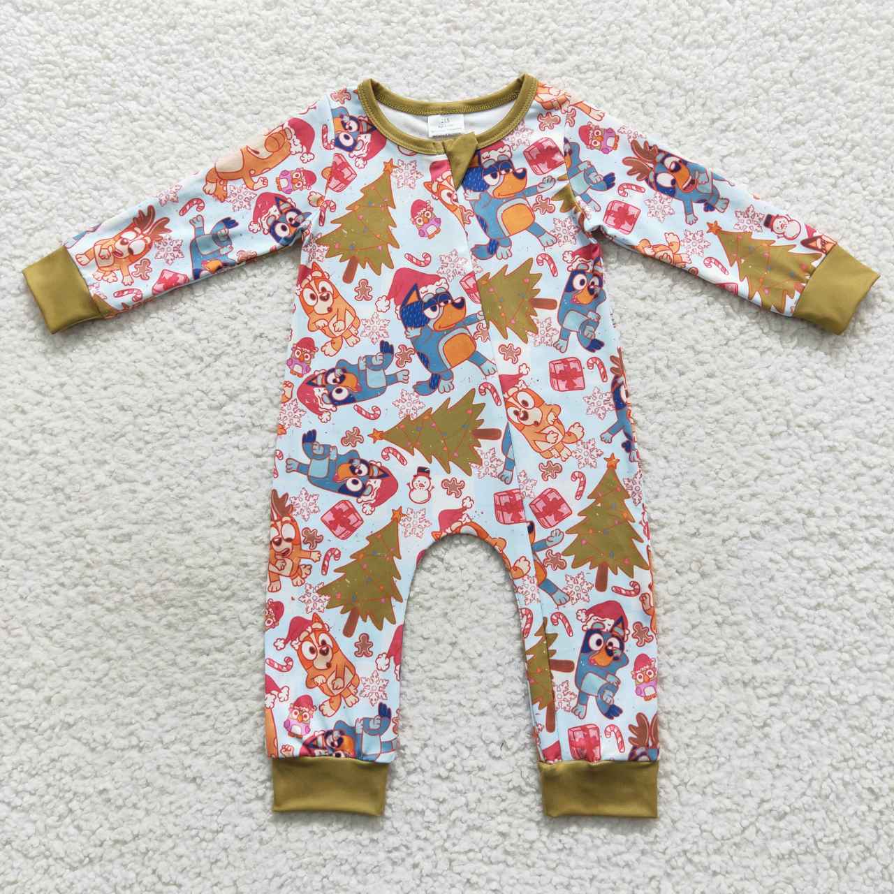 LR0513 Cartoon Dog Tree Print Baby Boys Christmas Zipper Sleeper Romper