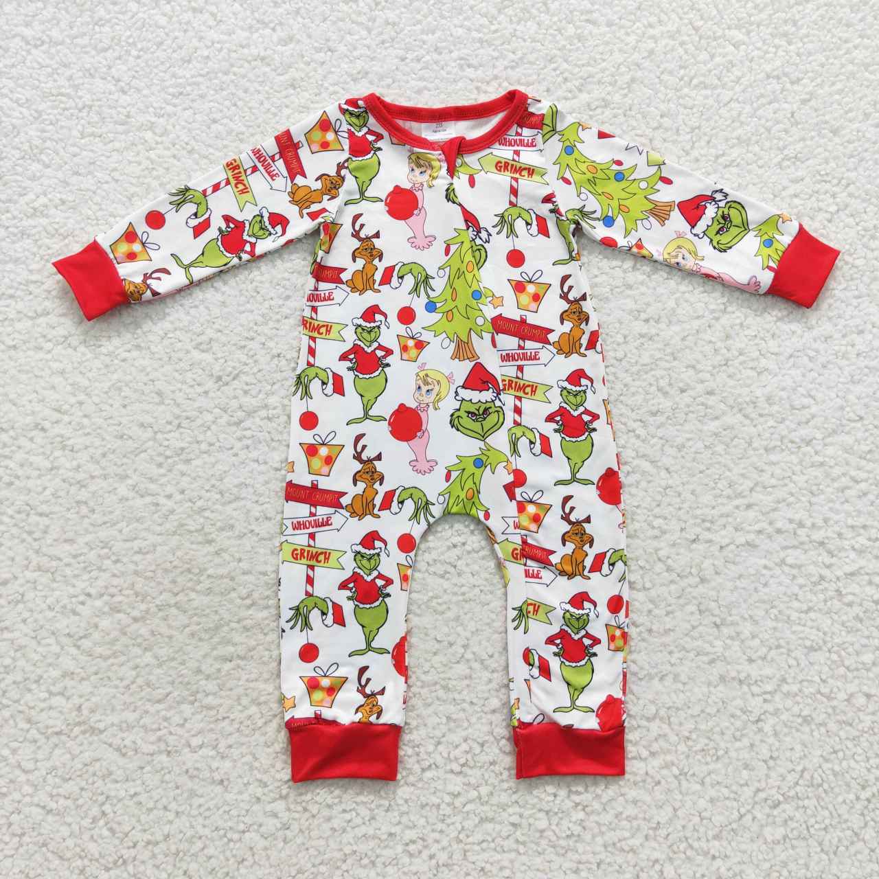LR0530 Green Frog Friends Print Baby Christmas Zipper Sleeper Romper