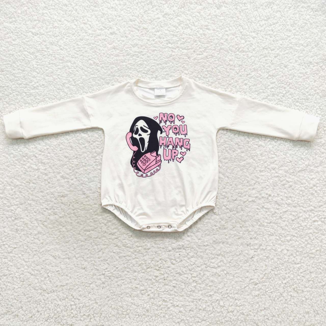 LR0533 NO YOU HANG UP Print Baby Girls Halloween Romper