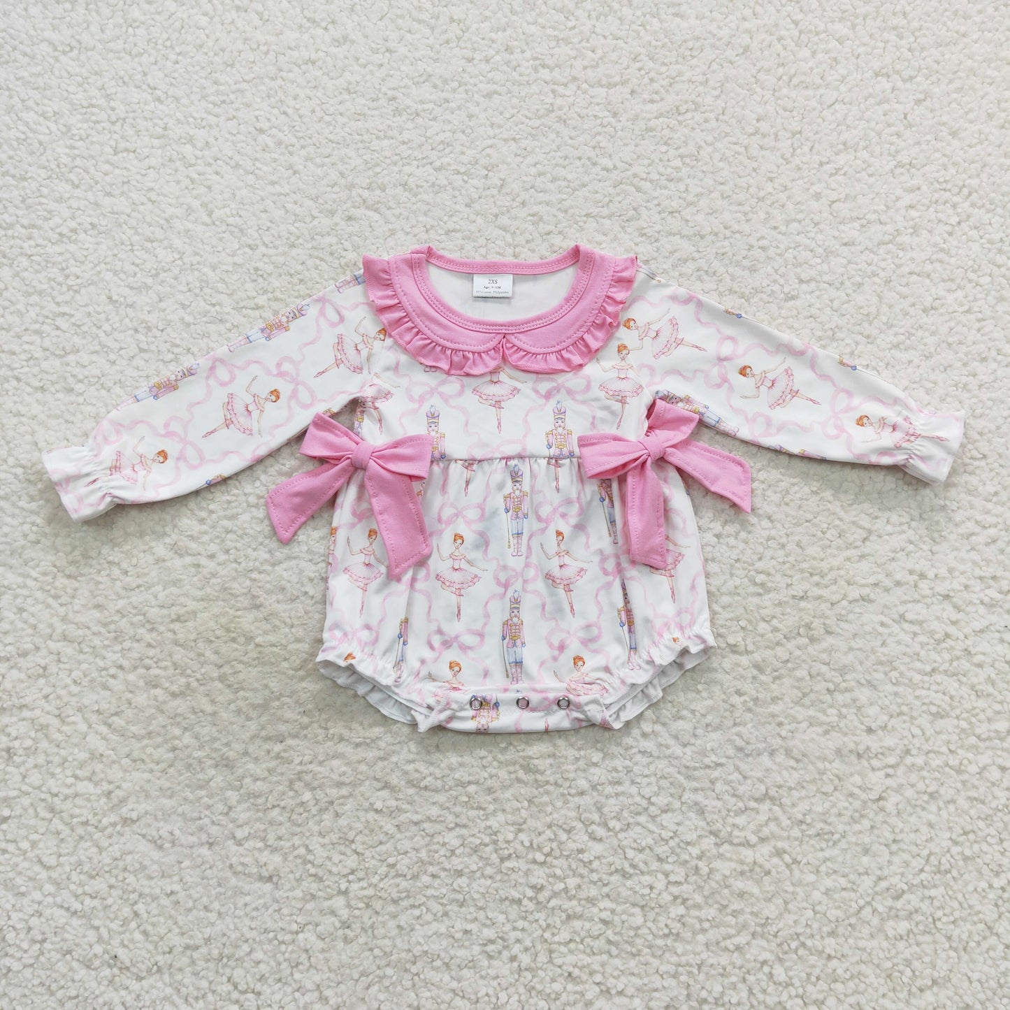 LR0586  Nutcracke* Soldier Pink Bows Baby Girls Christmas Doll Collar Romper