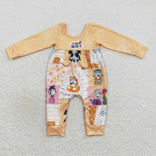 LR0637 Cartoon Dog Witch Baby Girls Halloween Romper