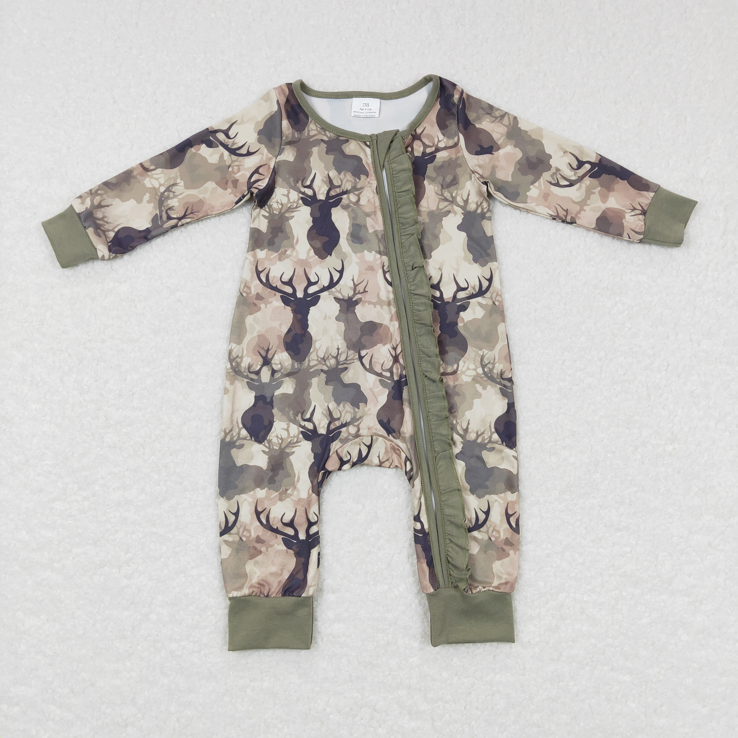 Sibling Baby Girls Boys Hunting Deer Camo Long Sleeve Zipper Romper